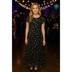 Vintage Mary McFadden Maxi Dress Size 8 Dark Floral Whimsigoth Fairy Grunge